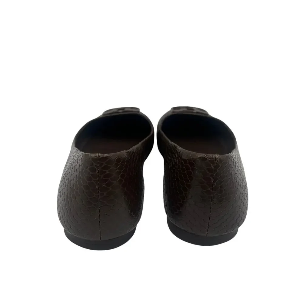 Tory Burch Ballet Flats Shoes Georgia Snakeskin Slip On Chocolate Brown Sz 6.5M